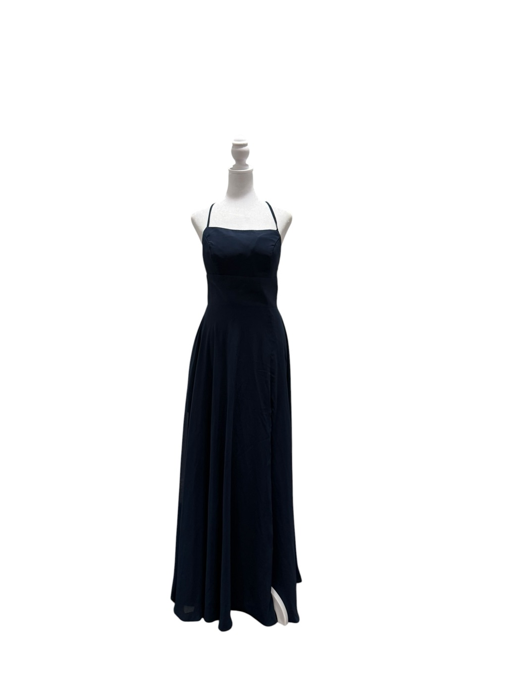 Jj’s House Lunetta Dark Navy Chiffon Lace-Up Slit Gown Size 10 Euc — image 8 of 8